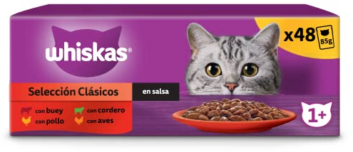 Whiskas Comida Húmeda para Gatos Adultos Selección Clásicos en Salsa (Multipack 4x12x85g)