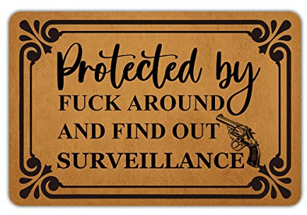 Ytanie Welcome Mats for Front Door Outdoor Entry Protected by Around and Find Out Surveillance Doormat Non Slip Rubber Mat for Home Indoor Farmhouse Funny Kitchen Rugs Patio Full Brown