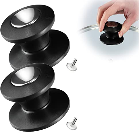 KADAX Topfdeckelgriff, feuerfester Deckelknopf aus Kunststoff und Edelstahl, universaler Haltegriff für Topfdeckel, Topfdeckelknopf für Glasdeckel (2 Stück, Schwarz-Silber)