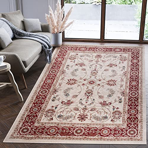 Mazovia Orientalisch Teppich - Traditioneller Teppich für Wohnzimmer, Esszimmer - Orient Teppiche Ornament - ÖKO-TEX Wohnzimmerteppich Creme Rot - 120 x 170 cm