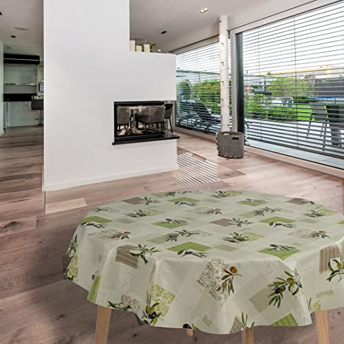 laro Wachstuch-Tischdecke Abwaschbar Garten-Tischdecke Wachstischdecke PVC Plastik-Tischdecken Eckig Meterware Wasserabweisend Abwischbar GAC, Muster:Grün Olive, Größe:140cm Rund
