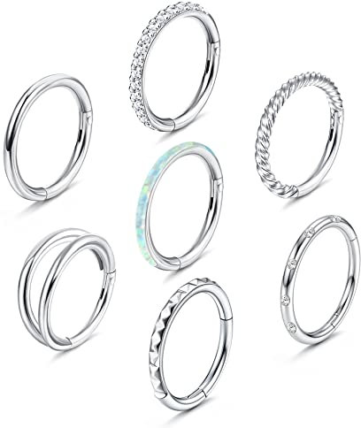 KALVICA 7 Stück 16G 18G Chirurgenstahl Nasenpiercing Ring für Damen Herren Septum Piercing Hinged Clicker Segmentring Nasenpiercing Lippenpiercing Tragus Knorpel Ohr Piercing 8mm 10mm