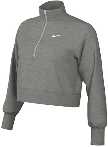 NIKE DQ5767-063 W NSW PHNX FLC QZ CROP Sweatshirt Women's DK GREY HEATHER/SAIL Size 2XL-T