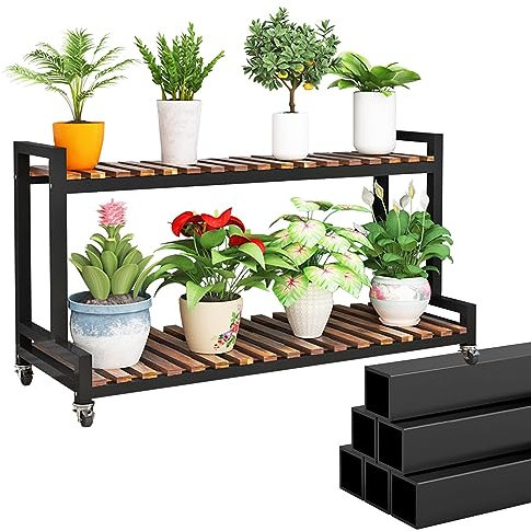 Estanterias Para Macetas Interior Y Exterior, Escalera Para Macetas Con 3 Niveles 2 Niveles Estantería Storage 80cm 100cm 120cm Estantería Para Flores De Metal Para Jardín Terraza Balcón ( Color : Bla