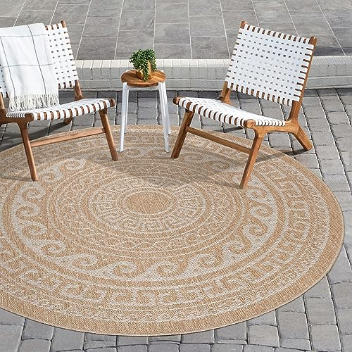 Carpettex Outdoor Teppich Wetterfest 80 cm Rund Sisal & Jute Optik Beige - Ideal für Balkon, Garten, Terrasse und als Küchenteppich - Kleiner Teppich Waschbar, Wasserfest, Pflegeleicht, Vintage Design