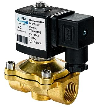 FSA Magnetventil 12V DC 1/2 Zoll Messing Viton stromlos geschlossen | max. 10 bar, PN 10 | DN 15 G-Gewinde | Kv 3,9 | -30°C bis 150°C | direkt betätigt | 500.000 Schaltzyklen