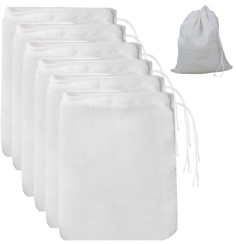6 Pieces Cotton Muslin Drawstring Bags 35 * 30cm Food Filter Bag Reusable Drawstring Muslin Bags for Store Spices Crafts Soap or Slag Filtration Nut Milk Fruit Juice Coffee