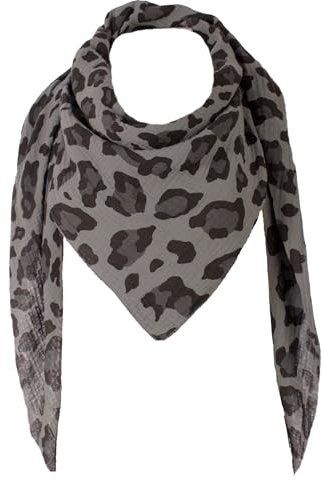 FASHION YOU WANT XXL Tuch 23 Farben Farbwahl Halstuch Musselintuch Musselin Damen Damenhalstuch Dreieckstuch Schal Herren Männer Frauen Herrenhalstuch Dreieckig leicht (einlagig)) (Leo grau)