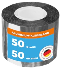 Metallisiertes Klebeband 50m x 50mm hitzebeständig 1 Rolle wasserdichtes Alu Klebeband zum Reparieren Abdichten und Dämmen, Isolierband Abdichtung gegen Feuchtigkeit & Isolierung für Rohre