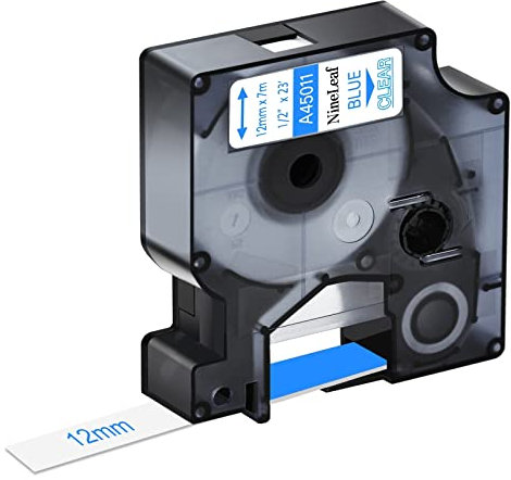 NineLeaf 1 Packung Ersatz für Dymo D1 45011 S0720510 A45011 12mm x 7m 0.47'' Bänder Blau auf Transparent Schriftband für LabelManager 160 210D 220P 120P LabelPoint 100 150 200 250 Beschriftungsgerät