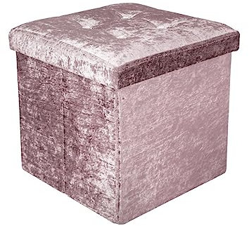 Axcent Comfort Single Seater Crushed Velvet Storage Box Small, Ottoman Furniture Foot Stool Storage Box Seat Rest Cube Foldable Square Storage Bench Toy Chest Storage Box with Lid (Blush Pink)