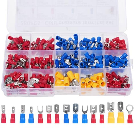 Set di 280 morsetti a pressione fredda per cavi elettrici, morsetti isolati per crimpatura ad anello, vanga a forchetta, piggy back