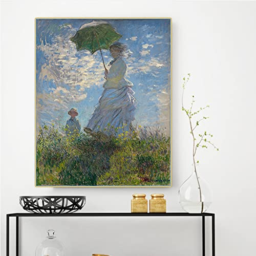 Malen nach Zahlen für Erwachsene, Claude Monet, Frau mit Sonnenschirm, Madame Monet und ihr Sohn, Malset für Erwachsene, Leinwand, Geschenke, Kunsthandwerk für Heimdekoration