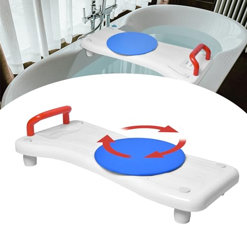 ACXIN Planche de bain pour personnes âgées avec porte-savon et poignée rouge, siège de baignoire, planche de bain pour baignoire, 41 à 63 cm, réglable avec plaque tournante, charge maximale : 150 kg