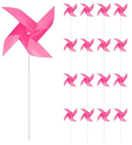sourcing map 25 Pièces de Moulins à Vent pour Le Jardin de 15 x 7.5 avec 4 Feuilles, Girouettes Résistantes au Vent et à l'eau avec des Piquets pour la Décoration de Patio, Rose