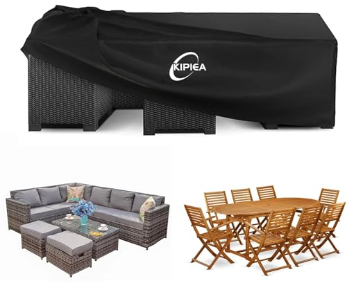 Kipiea Housses Salon de Jardin Exterieur Imperméable, Rectangulaire Housses Table de Jardin Coupe-Vent, 420D Tissu Oxford Bache De Protection Salon de Patio Exterieur, Anti-UV- 280x213x71cm