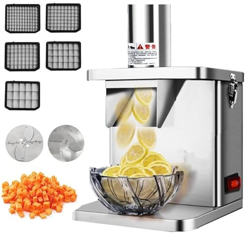 Generic Veg Chopper and Dicer, 3 in 1 Electric Food Dicer - Stainless Steel Veggie Shredder Grater with 5 Dicing Molds