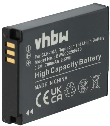 vhbw 1x Batterie Remplacement pour Samsung BP-10A, SLB-10A, BP10A pour Appareil Photo (700mAh, 3,6V, Li-ION)