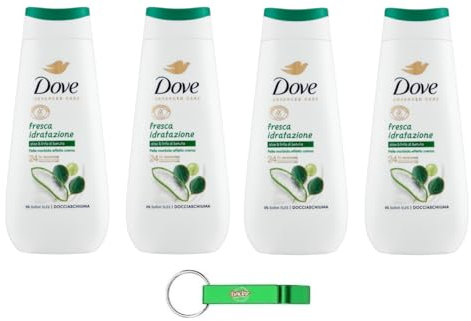 4x Dove Advanced Care Docciaschiuma Fresca Idratazione Duschgel mit Aloe und Birkensaft,Weiche Haut mit Creme Effekt 225ml + Beni Culinari Kostenloser Schlüsselanhänger