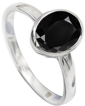 JEWELFORCE 925 Sterling Silber Schwarzer Onyx Edelstein Ring Herren Damen Stein Band Ring Alle Größen Ring Handgefertigter Schmuck JSR-1078AE_66 (21.0)