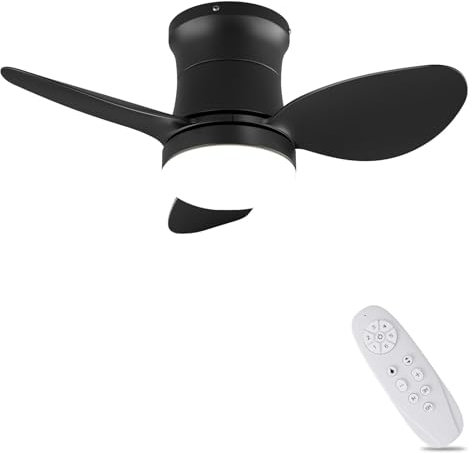 AUTODAY Ventilatore Da Soffitto Piccolo Silenziatore Dc Ventilatore A Soffitto Con Luce (Nero piatto)
