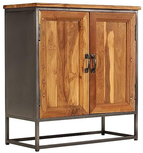 Homgoday Sideboard aus recyceltem Teak und Stahl, 65 x 30 x 70 cm, Möbelmöbel, Nachttische für Schlafzimmer, Nachttisch, Anrichte für Schlafzimmer, Bodenschrank