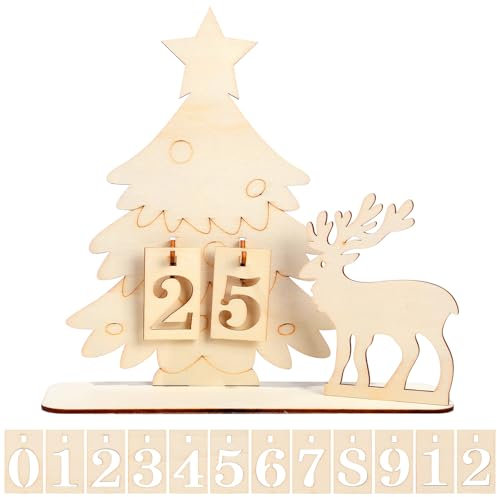 Weihnachts-Countdown-Kalender 2024, DIY-Weihnachts-Adventskalender 2024, Holz-Weihnachtsschmuck, farbiger Weihnachts-Countdown-Block für Heimdekoration (Weihnachtsbaum)