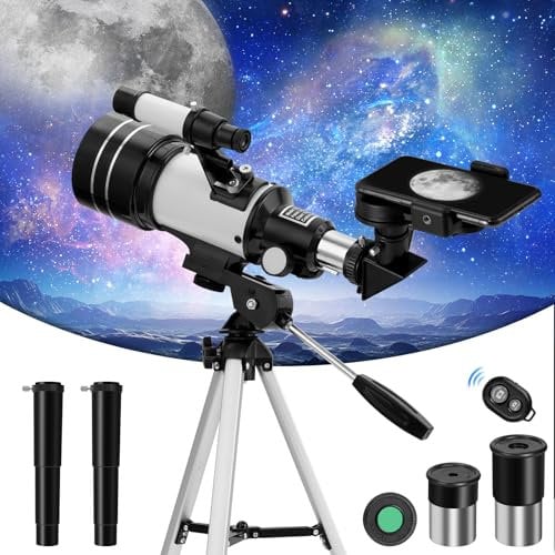 Bellanny Teleskope | Astronomisches Teleskop Erwachsene | 70mm Aperture 300mm Refraktor Teleskop für Kinder&Anfänger, kompakte tragbare Reiseteleskope,Stativ, Fernbedienun, Telefonhalterung Mondfilter