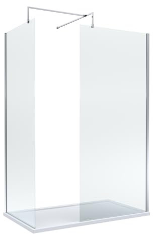 Modern 8mm Glass Walk in Enclosure Wetroom Screens with Chrome Profile and White Shower Tray - 1400 x 700mm