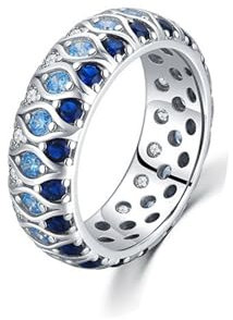 Whoiy Damenring 375 Weißgold mit Kreierter Blauer Saphir, Verlobungsring Hochzeitsringe 9K Echt Gold Elegant mit Topas Frauen Trauring Größe 62 (19.7)