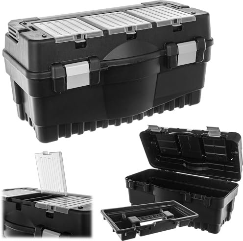 KADAX Werkzeugbox, 53 x 26 x 27 cm, Werkzeugkasten mit Tragegriff und Verschlüssen, Werkzeugkoffer zur Aufbewahrung von Werkzeugen (Schwarz)