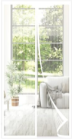 MAGICDOOR Magnet Fliegengitter Balkontür 90x190cm, Weiß Polyester Magnetvorhang Fliegengitter Tür Atmungsaktiv Selbstschließend Insektenschutz Fenster Ohne Bohren für Terrasse Schlafzimmer usw.