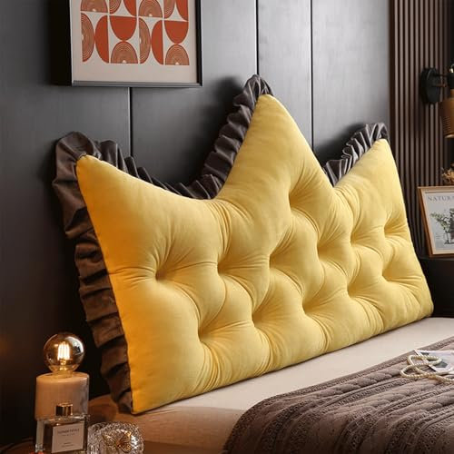 Generisch Samt Rückenkissen Bett, Lesekissen für Bett Und Sofa, Bequem Und Weich Keilkissen Bett Kopfteil Mit Abnehmbarem Bezug,Wandkissen Bett,Groß Sofa Kissen,Rückenstützkissen,Gelb,90 * 50cm