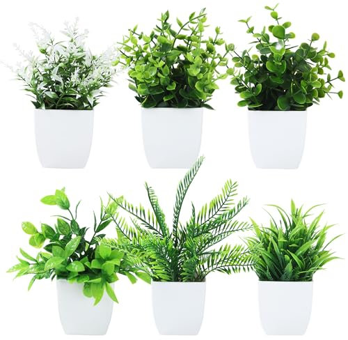 BUCOMTU 6 Pièces Plantes Artificielles Interieur,Mini Plantes Artificielles, Plantes Artificielles en Plastique, Pots de Fleurs Artificielles, Adaptées à la Décoration des Bureaux, Chambres, Salons