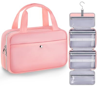 Chakipee Reise Kulturbeutel zum Aufhängen für Damen – Wasserdichter Kosmetiktasche Kosmetiktasche mit Klarfenster, Leichte Waschtasche für Essentials, Make-up, Shampoo, Kulturtasche,Dunkelrosa, Mittel