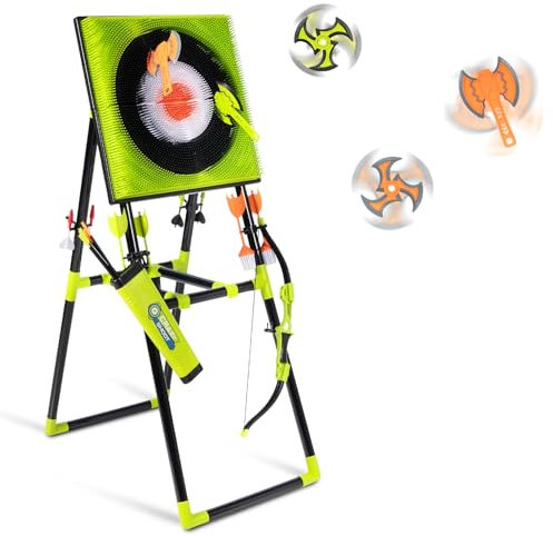 SPOYNAL 5 in 1 Bristle Throwing Axe for Backyard, Axe and Lawn Shooting Dart Target Games for Team Battles with 4 Axes 4 Stars 4 Darts, 4 Lawn Darts