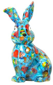 Pomme Pidou Spardose Hase Helena M Blau mit Muster 13,5x10x20,5 cm (C)