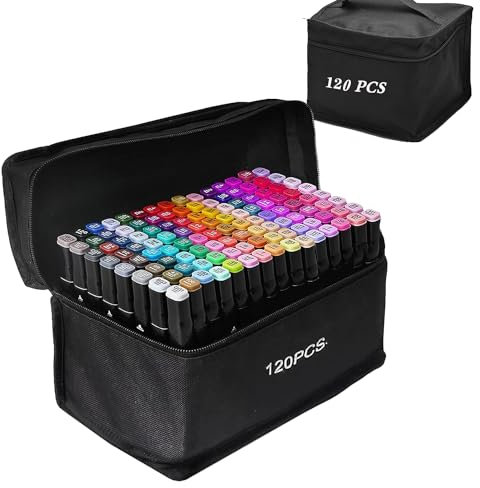 Alcohu 120P Alcohol Markers Set, Alcohol Markers Brush Dual Tip Sketch for Painting, Art Supply Permanent Coloring stuff
