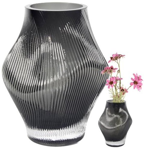 Vase en Verre Moderne – Vase Décoratif Fabriqué à la Main pour Fleurs, Tulipes et Roses – Idéal pour Salon, Chambre, Mariage ou Centre de Table – Déco Élégante pour la Maison – Noir