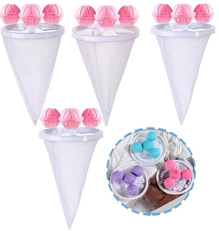 LYPER Pet Hair Remover Washing Machine, 4Pcs Floating Hair Filtering Mesh Removal Laundry Filter Cleaning Mesh Bag Hair Catcher Cat Dog Fur Remover Washing Machine Reusable (Pink)