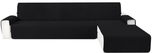 CYCMACO rutschfest Couch Überzug L Form 3 Sitzer, Schwarz | Rechts/Links Reversibel Couch Überzug Ecksofa, rutschfest Couchbezug L Form Mit Armlehne, Universal, Für Hund Katze