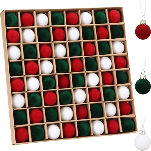 Sea Team 64-Pack Flocked Velvet Baubles 30mm Elf | With Strings, Hanging Velour Baubles, Shatterproof Plastic, Decorations for Xmas Tree, Wreath, Garland, 1.18 Inches