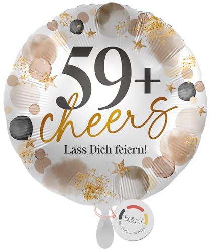 balloa Folienballon XXL 59plus cheers Lass dich feiern, Helium Luftballon Geburtstag Deko Ballon 60 Jahre plus Spaß Geschenk Feier Spruchballon Ballondeko Frau Mann Party, 53cm