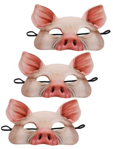DOITOOL 3 Stück Schweinemaske Halbgesicht Tiermaske für Halloween Festival Maskerade Cosplay Karneval knifflige Cosplay Requisiten Dekorationen Rosa