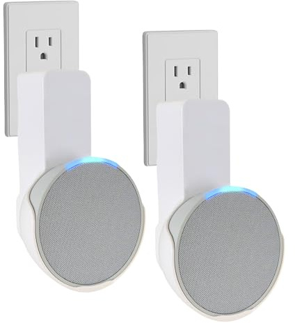 Sintron 2X Wall Mount Holder for Echᴏ Pop, Smart Home Speaker Stand Hanger, Space-Saving, No Screws Drilling Needed, Built-in Cable Management, Decorative Design, Compatible with Google Nest (White)