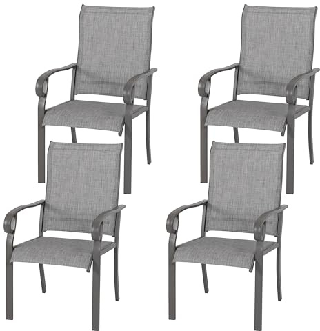 Avestar 4er-Set Gartenstühle aus Textilene-Gewebe und pulverbeschichtetem Eisen, wetterfeste Esszimmerstühle, Terrassestuhl, für Garten und Balkon, Hellgrau