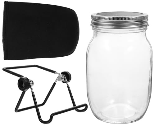 Gogogmee Sprouting Jar Kit mit Edelstahldeckel und Ständer Breiter Mund Mason Jar mit Schattierungsbeutel Stabiles Keimglas Zubehör für Samenkeimung und Bohnensprossen Zuhause