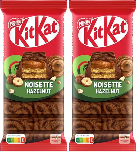 Nestlé KITKAT Tafel Hazelnut, knusprige Waffel mit cremiger Haselnuss Füllung und überzogen mit marmorierter Schokolade, 2er Pack (1 x 99g)