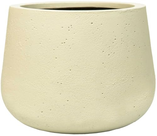 VIVANNO Pflanztopf Fiberglas Frostfest - Blumentopf Beige Vesuvcreme 36x27 | Runder moderner Pflanzkübel für Garten Terrasse Balkon, robustes Design wetterfest, hochwertige Steinoptik für Draußen