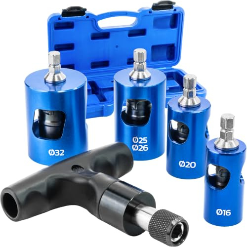 BOOPARTS – Kalibrierer & Entgrater Set Ø16/20/25-26/32 mm für Verbundrohr | Rohrkalibrierer für Aluverbundrohr & Mehrschichtverbundrohr | Profi-Set mit Griff & Koffer